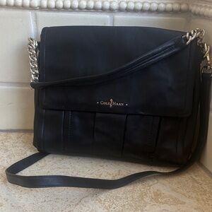 Cole Haan Black leather shoulder Bag with Chain Strap and long strap